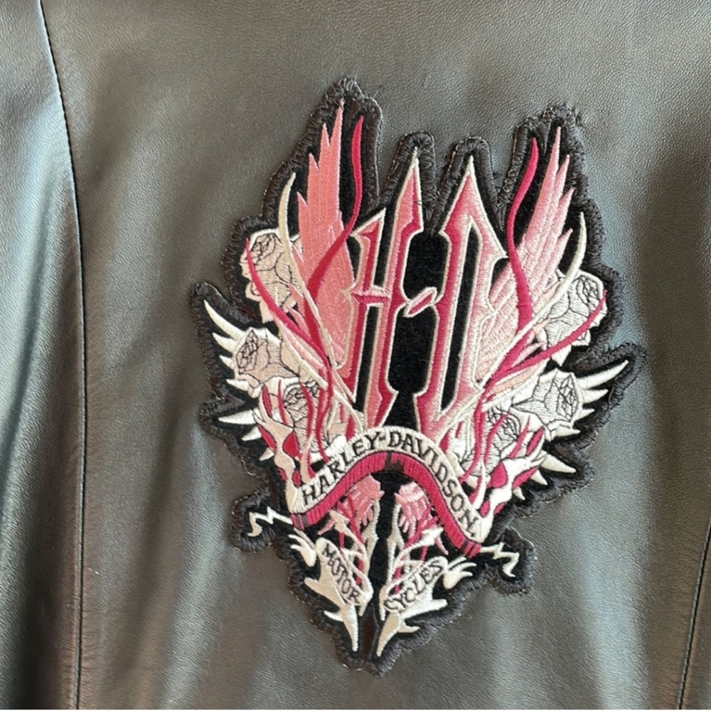 Bagatelle leather jacket black XL zips Harley Davidson embroiled on back